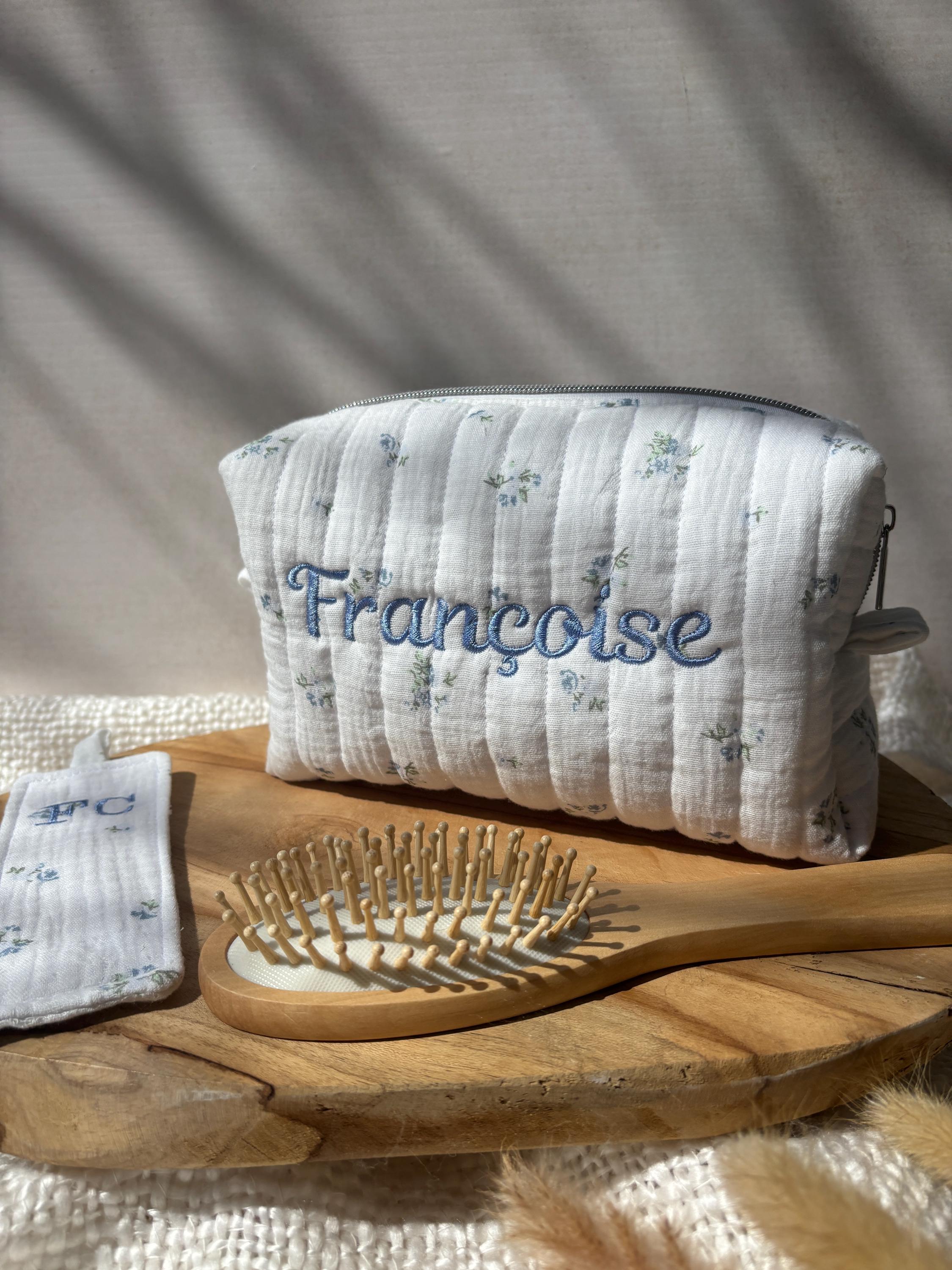 Trousse de toilette personnalisée avec broderie en double gaze de coton