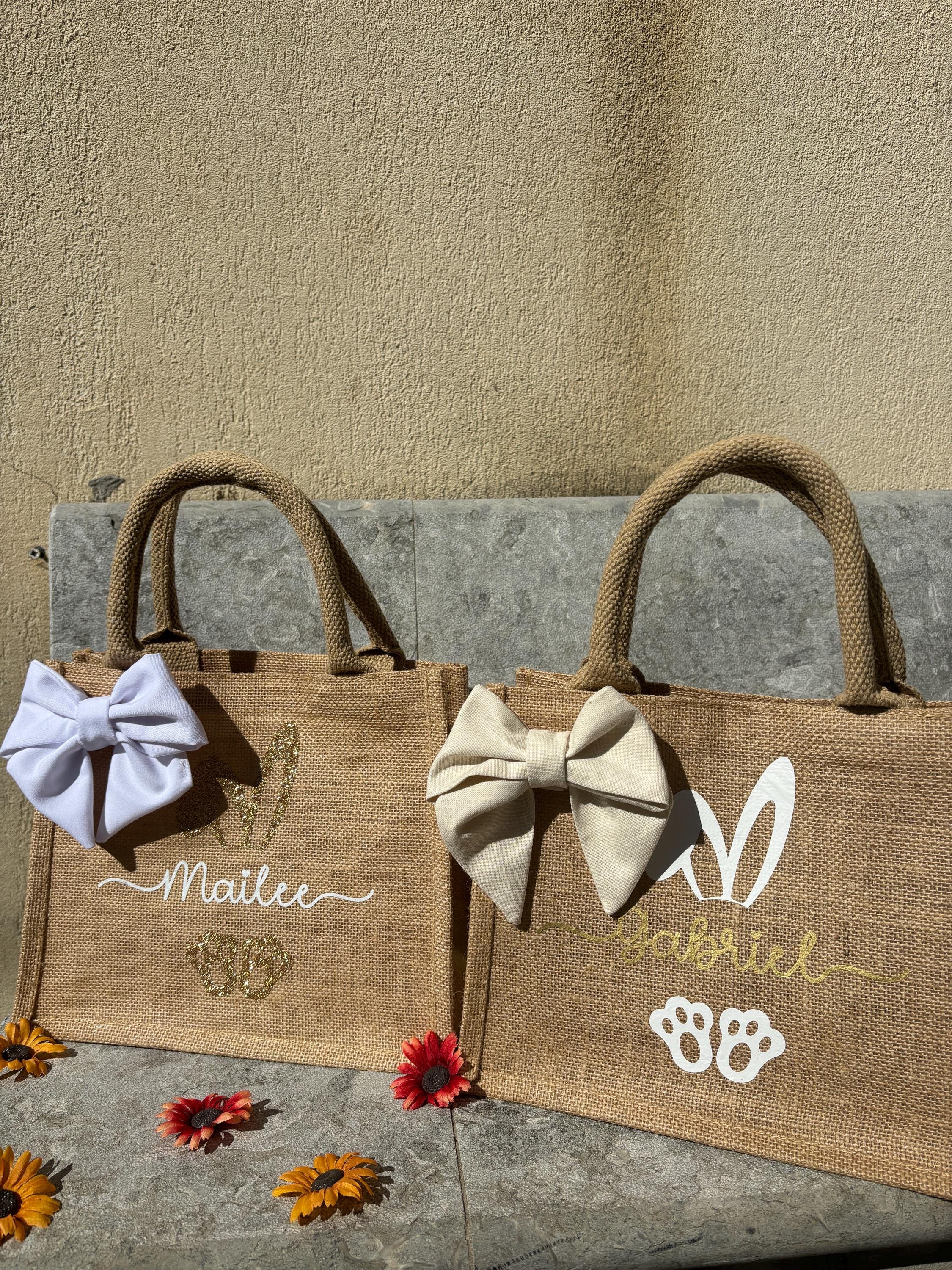 Sac de Pâques personnalisé en toile de jute pour la chasse aux œufs