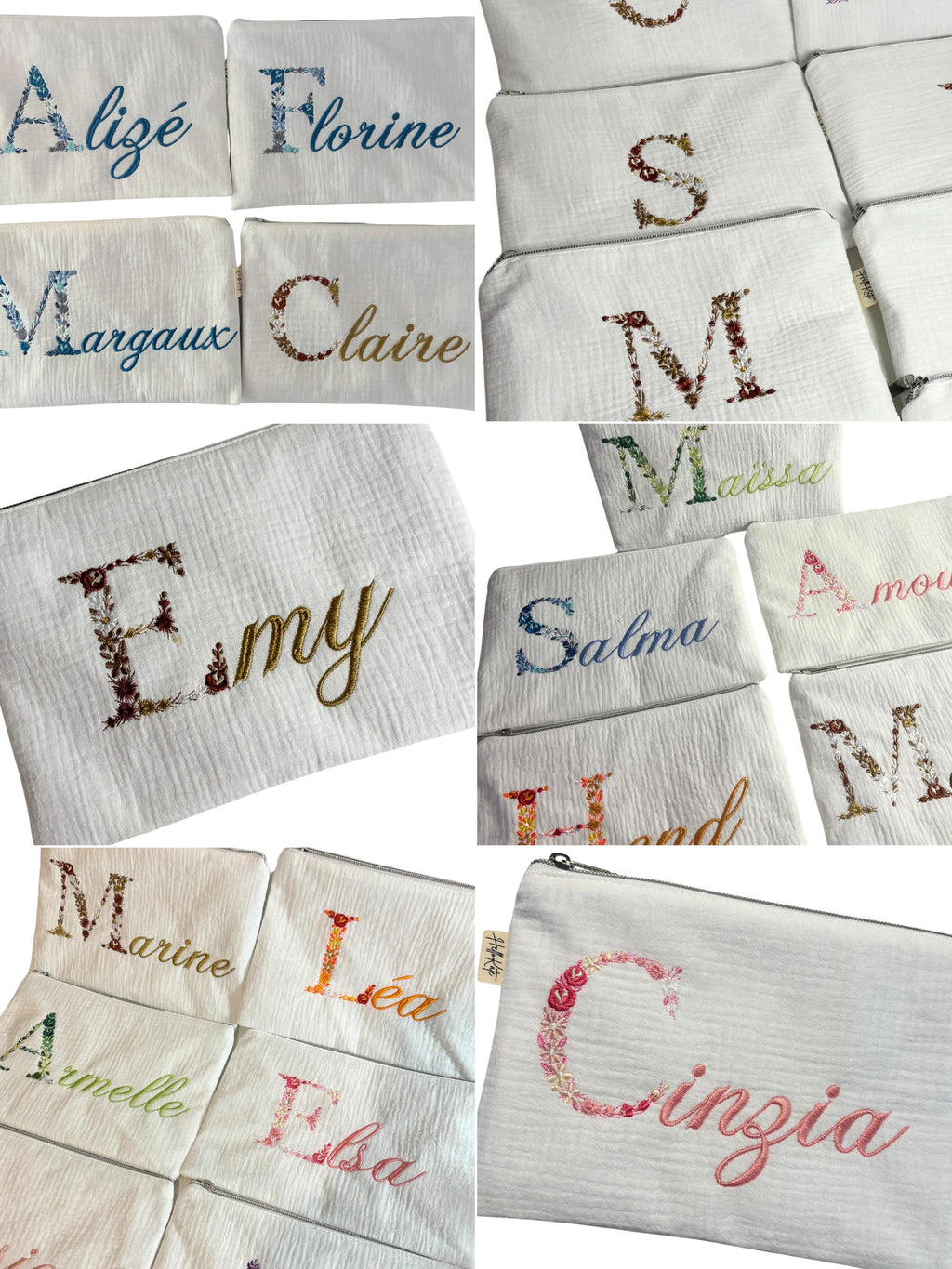 Pochette personnalisée en double gaze blanc de coton brodé