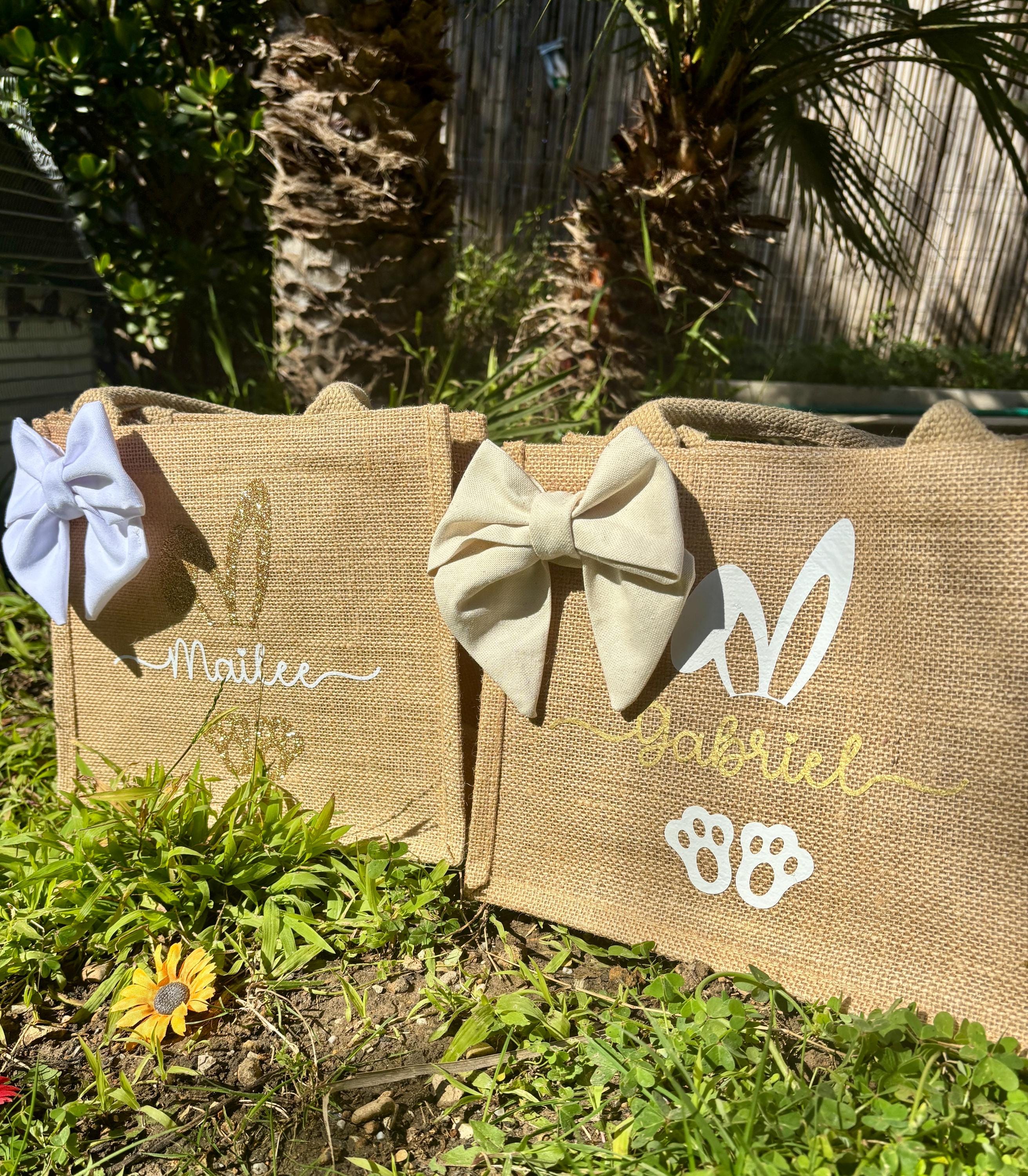 Sac de Pâques personnalisé en toile de jute pour la chasse aux œufs