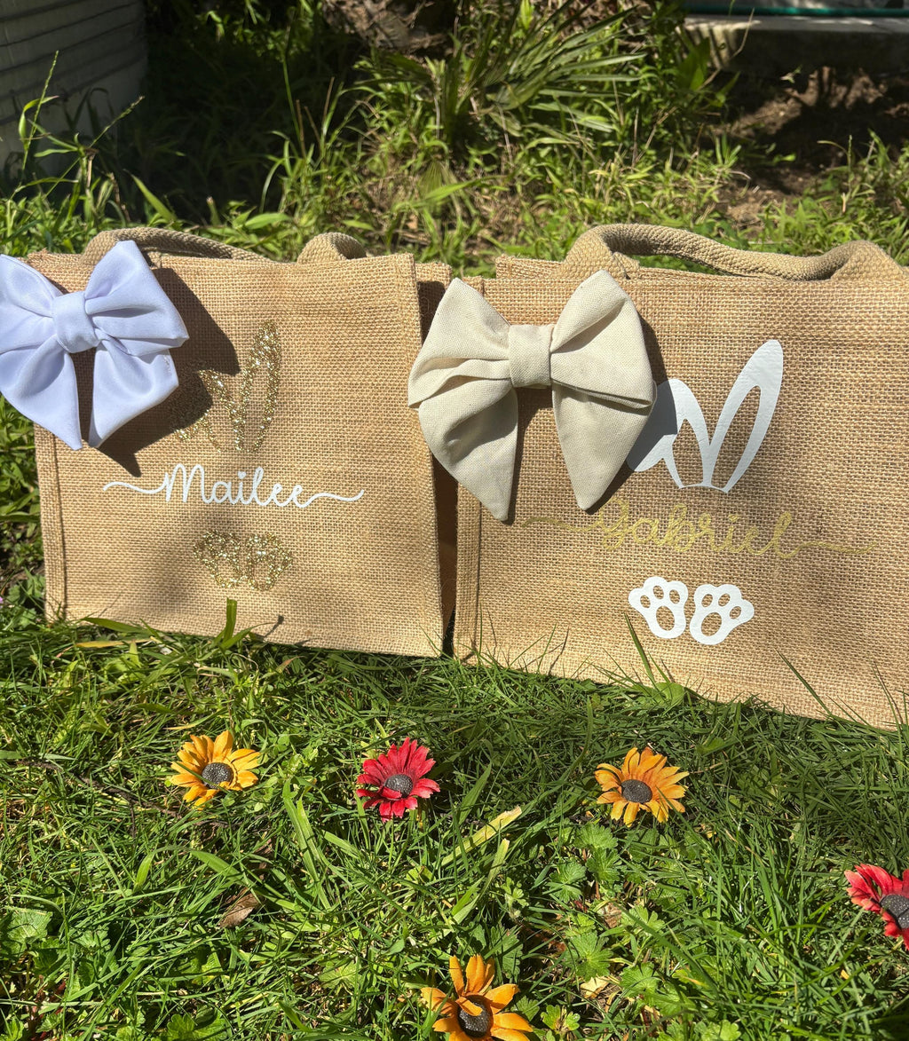 Sac de Pâques personnalisé en toile de jute pour la chasse aux œufs