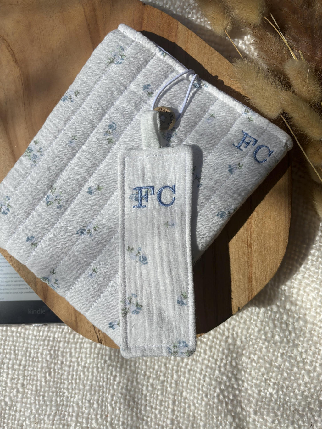 Pochette livre ou liseuse molletonnée en double gaze de coton