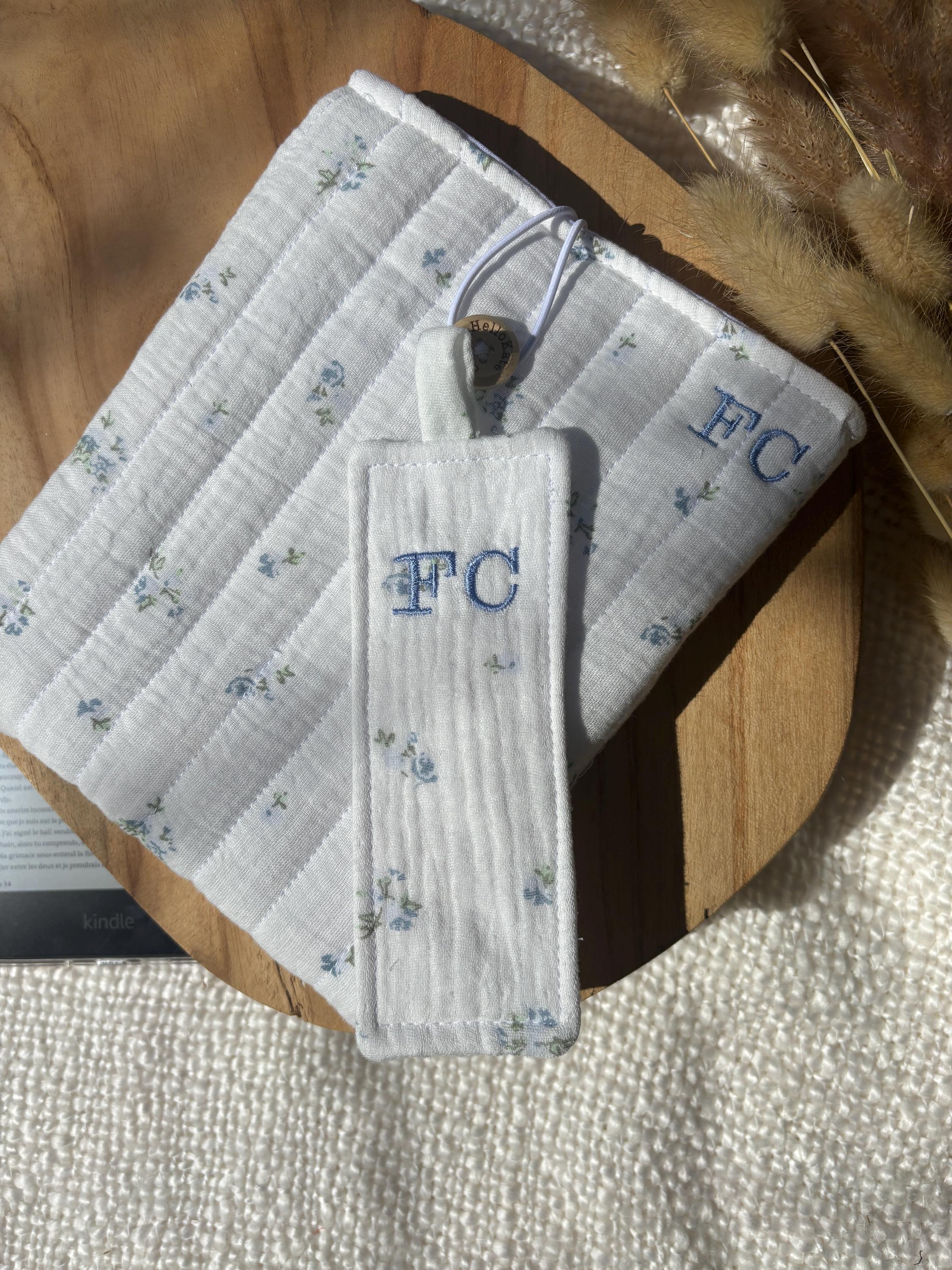 Pochette livre ou liseuse molletonnée en double gaze de coton