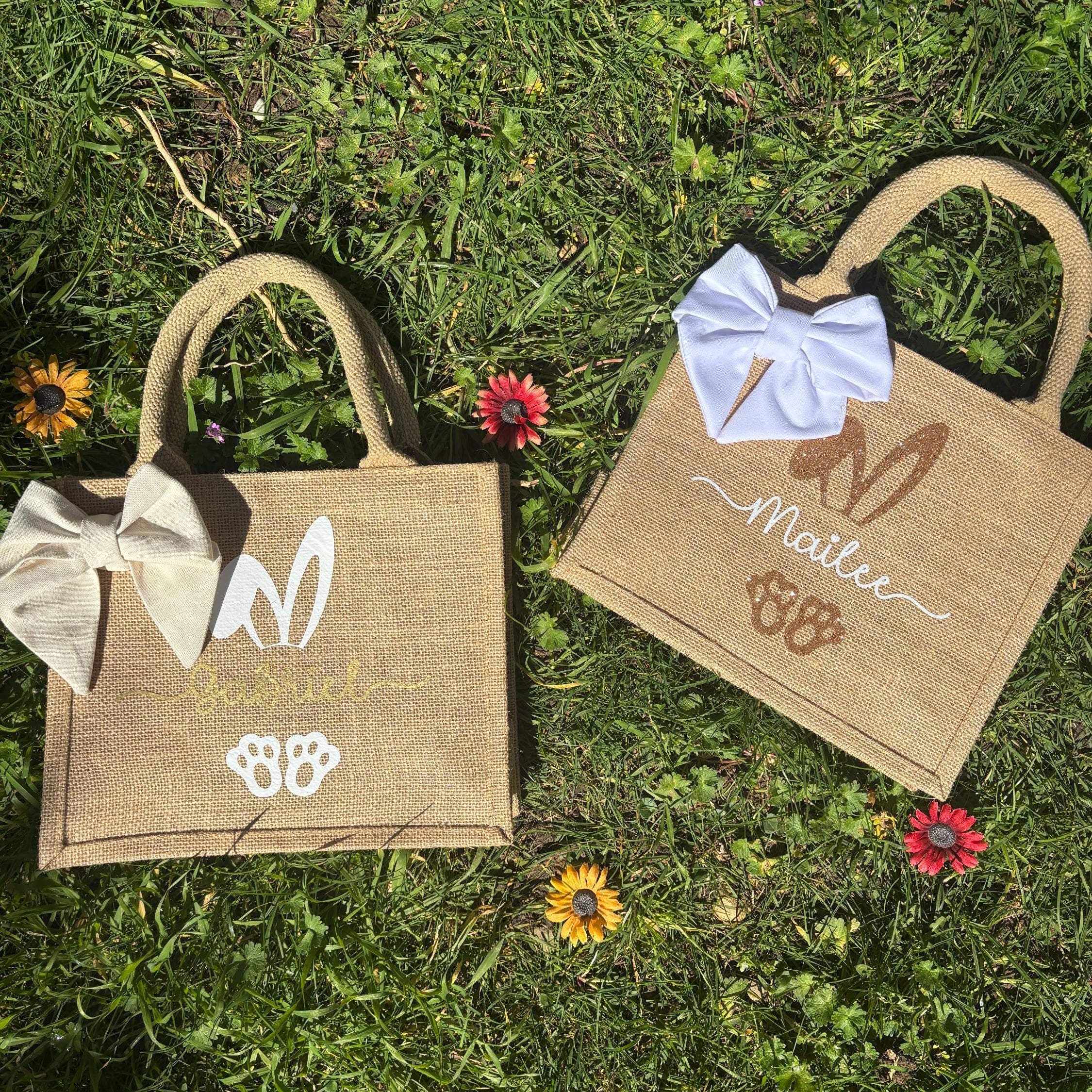 Sac de Pâques personnalisé en toile de jute pour la chasse aux œufs